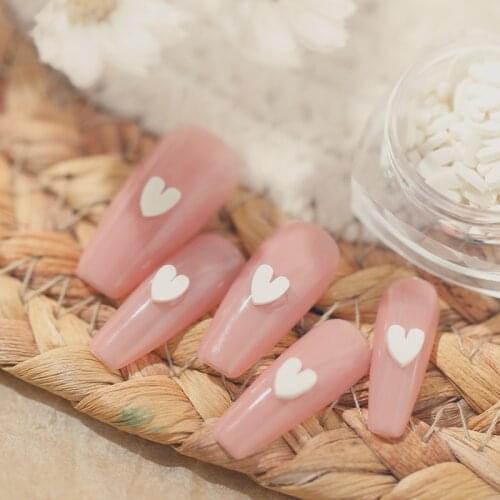 2021New 1 Box Nail Glitter Flakes Sparkly 3D Acrylic White Color Love Heart Manicure Nails Art Decorations D049