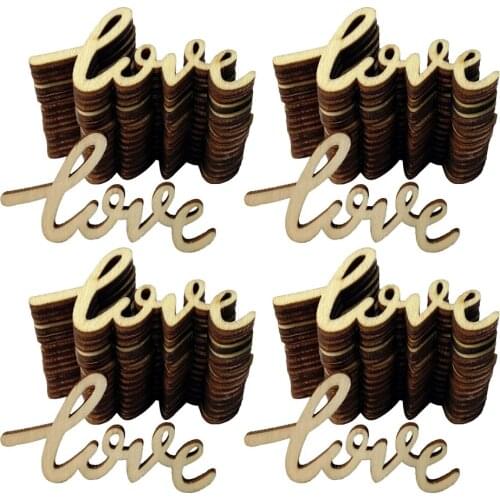 MagiDeal 60pcs Vintage DIY Wooden Cut LOVE Wooden Pieces Crafts Home Wall Art Decor Rustic Wedding Embellishments