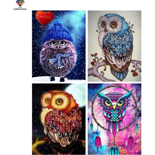 XUEQIXIAOZUdiamond Painting Owl Full Circle Diamond Embroidery Painting 5D Mosaic Gift Handmade Cross Stitch Home Decoration