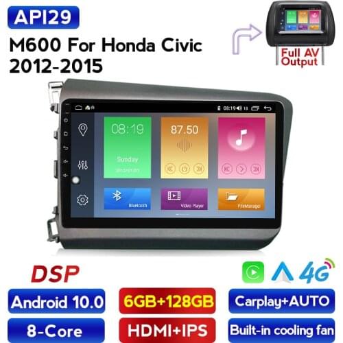For Honda Civic 2012 2013 2014 2015 Android 10 128G ROM DSP IPS Car Radio Multimedia Video Player Navigation GPS 2 din autoradio