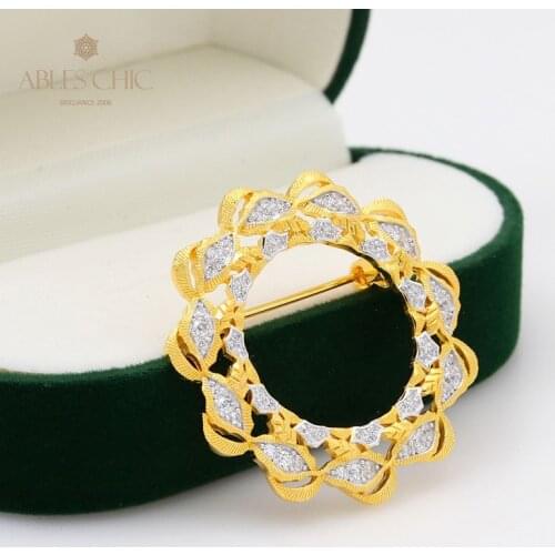 925 Silver CZ Garland Flower Brooch Gold Tone Vintage Filigree Floral Pattern Breastpin Premium Quality Fine Jewelry Customize