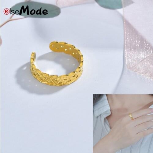 ELSEMODE Hollow Carved Adjustable Ring Stainless Steel Fashion Gold Ring Women Jewellery Gift
