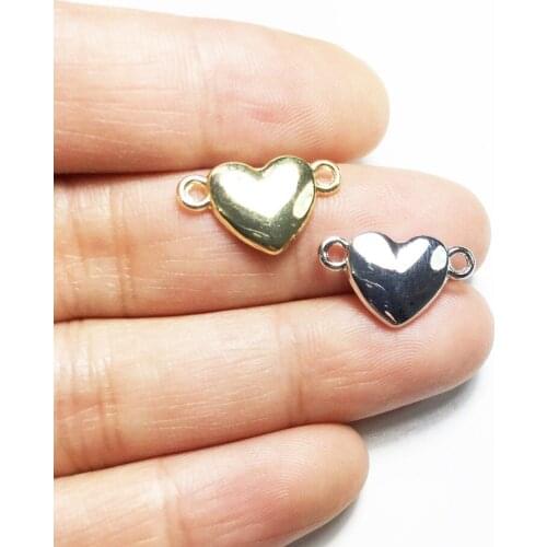 Eruifa 20pcs 10mm Zinc alloy Polished shiny Heart Connector Charms Wholesales necklace, bracelet jewelry DIY handmade 2 color