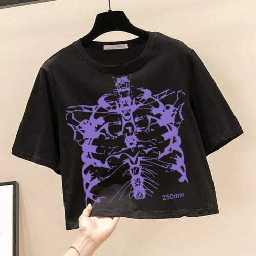 T-shirts Skeleton Print vintage clothes Short tshirt diary Punk shirt crop tops Hip Hop Summer shirt Streetwear size y2k 2021