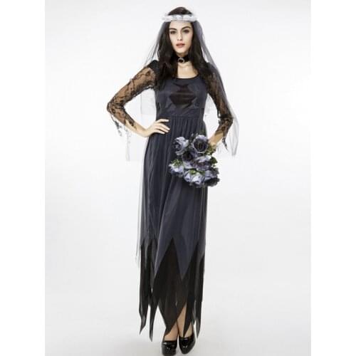 Carnival Halloween Lady Zombie Corpse Bride Costume Lace Tulle Horror Graveyard Ghost Cosplay Fancy Party Dress