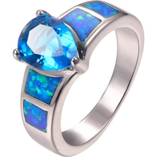 Blue Crystal Zircon With Blue Fire Opal 925 Sterling Silver Ring Size 6 7 8 9 10 R1363