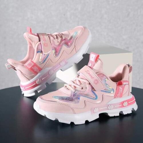 Mesh Breathable Girls' Shoes Lace Up Velcro Sneakers Badge Childrens Sport Casual Slip Resistance Comfortable Kids Teens Shoes