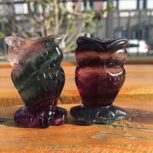 Cute hand-carved natural fluorite baby owls as gifts and home decor
