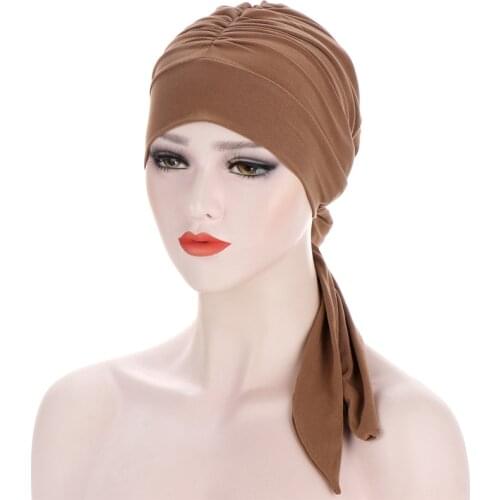 Fashion Muslim Solid Color Turban Hat Islamic Women Inner Hijab Cap Arab Wrap Head Scarves Femme Hair Accessories Turban Cap