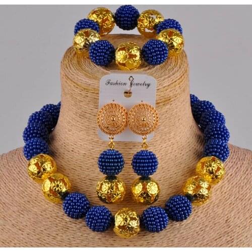 Swell royal blue african jewelry set nigerian wedding beads african necklace set FZZ15-05