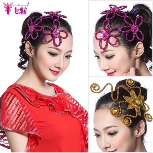 New Square dance Clothing Accessories Modern dance head flower jewelry Square dance headdress flower head Sequined performances