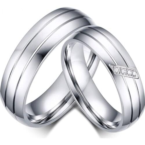 Wedding Rings Stainless Steel Ring Female Male Promise Ring Cubic Zirconia CryStal Couple Jewelry Sales Promotion