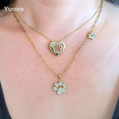 Trendy Dog Cat Foot Pet Paw Print Shape Pendants Necklace For women Gold Plated zircon Cute Pet Animal Collares Jewelry Gift CZ