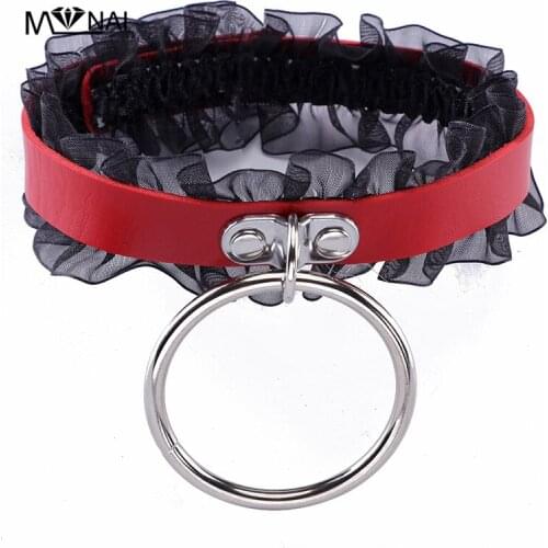 Rock Sexy Cool Gothic Collar Steampunk Necklace Women Lace Chokers Leather Goth Punk Round Loop Necklace