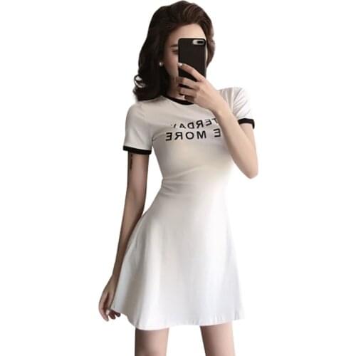 Women Short Sleeve T-Shirt Dress Letter Printing Summer Dress Female Round Collar Casual Mini Slim Summer Dresses Women 2020