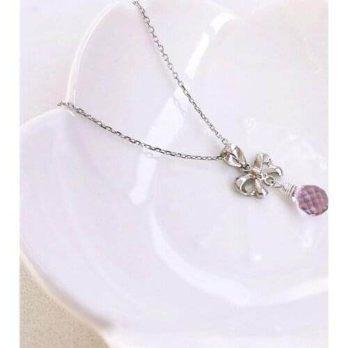 DAIMI Amethyst Pendant Gemstone Bowknot 925 Sterling Silver Pendant Necklace For Women