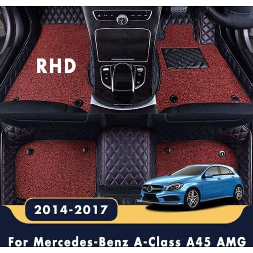RHD Car Floor Mats Double Layer Wire Loop Leather Carpets Accessories For Mercedes-Benz A-Class A45 AMG 2017 2016 2015 2014