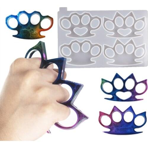 Self Defense Keychain Tools Resin Mold Tiger Paw Five Finger Knuckles Pendant Keyring Resin Casting Mold Jewelry Tools