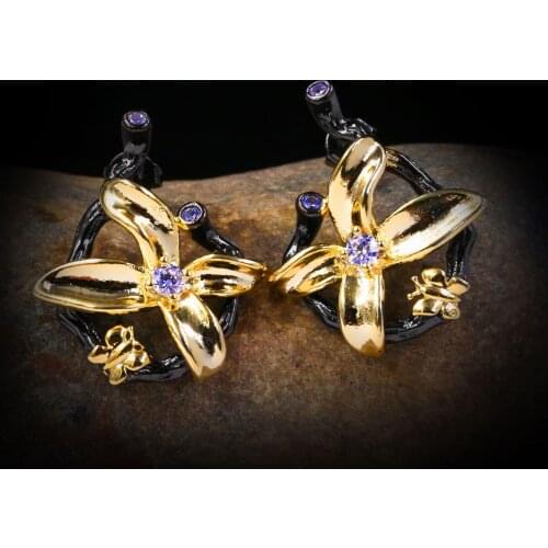 New High-grade Light Luxury Beautiful Super Flash Fairy Gas Zircon Bow Earrings Ladies Jewelry Earrings Black Gold Earrings
