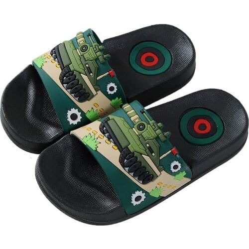 Slippers Kids Tank Soft Sole Anti-Slippery Flip Flop Shoes Beach Bathroom Sandals Cartoon Animation Toddler Slippers Black Green
