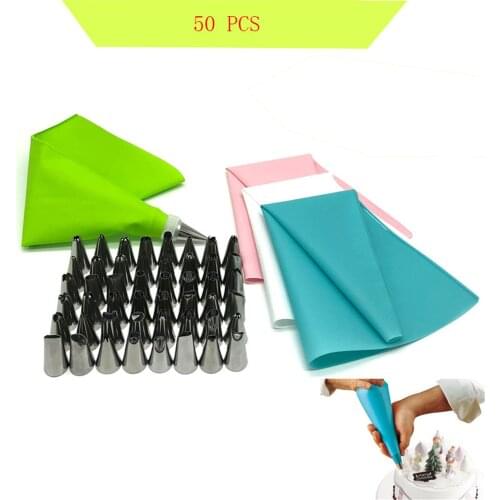 50 PCS Silicone Forms Icing Piping Nozzles Pastry Bag Pastry Bakeware Baking Tools Fancy Cake Mold Cake Decorating Tools