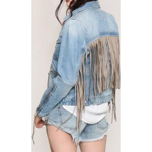 2021 New Womens Jeans Coats Short Fashion Fringed Denim Jacket Outwear Womens