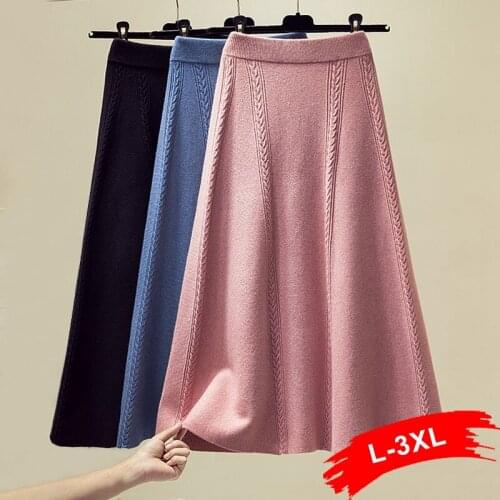 Size Luxury Jacquard Plus Pink Knit Women Pleated Skirt 4XL Autumn Winter Thick Warm Big Swing Long Midi Sweater Skirts