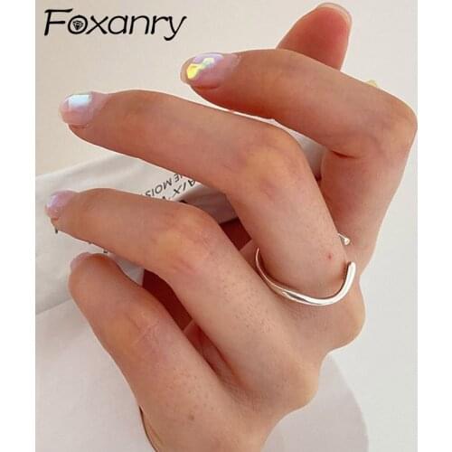 Foxanry Minimalist 925 Sterling Silver Open Rings for Women New Trendy Elegant Couples Irregular Lines Design Party Jewelry Gift