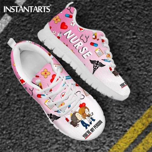 INSTANTARTS Greys Anatomy Youre My Person Brand Design Gradient Pink Nurse Shoes Women Mesh Flats Lightweight Sneakers Zapatos