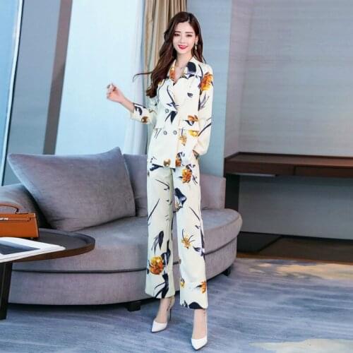 Womens suit 2019 autumn and winter new casual suit temperament fashion printed casual pants wild two-piece womens clothing