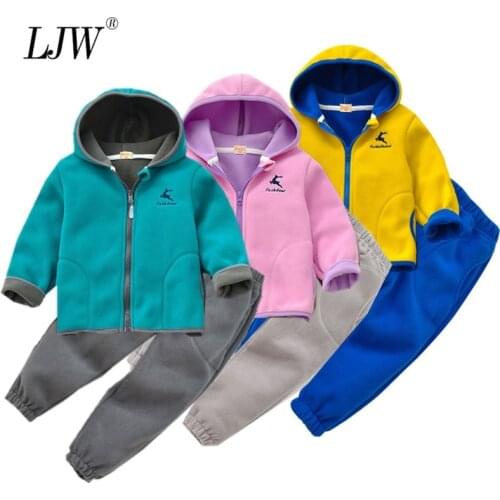 Winter childrens jacket Plus velvet baby boys Hooded jacket pants 2pcs/Suit girls/boys Sportswear kids clothes from 2 to 12 y