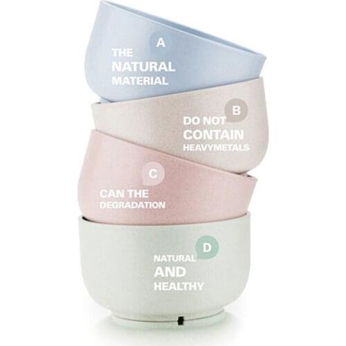 4 PCS Baby Feeding Bowl Kids Plate Food Grade Wheat Straw Eco-friendly Solid Color Round Dish Children Dinnerware Newborn Bowls