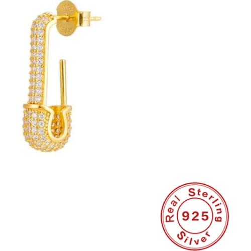 Aide 925 Sterling Silver Safety Pin Studs Earrings for Women Gothic Fashion White Crystal CZ Earrings Female Korean Ear Jewelry