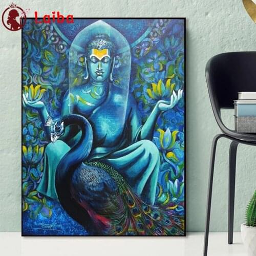 Diamond Mosaic Abstract religious buddha statue peacock Picture Diamond Painting Cross Stitch Embroidery Needlework Wall Art