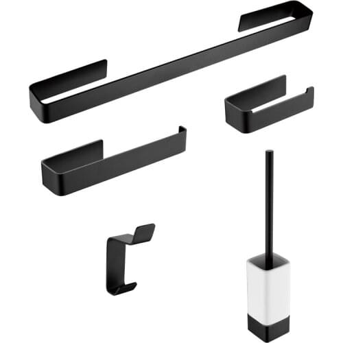 Aluminum Bathroom Accessories Set No Drill Toilet Brush Holder Ceramic Roll Paper Holder Black Robe Hook Towel Holder