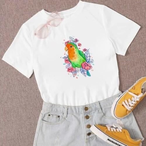 Harajuku Basic T Shirt Women Tops Punk Cartoon Watercolor Parrot Birds Print Tee Shirt Femme T-shirt Casual Tee Shirt Rock Tops