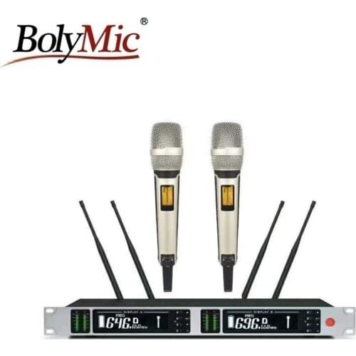 Bolymic Dual microphone wireless system handheld professional uhf wireless karaoke microphone