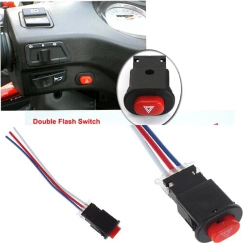 Youwinme Motorcycle Double Flash Switch Button Warning Emergency Lamp Turn Signal Flasher with 3 Wires Built-in Lock