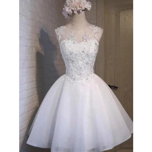 Elegant Short Dresses Ball Gown Scoop Knee Length Organza White Homecoming Gowns With Applique