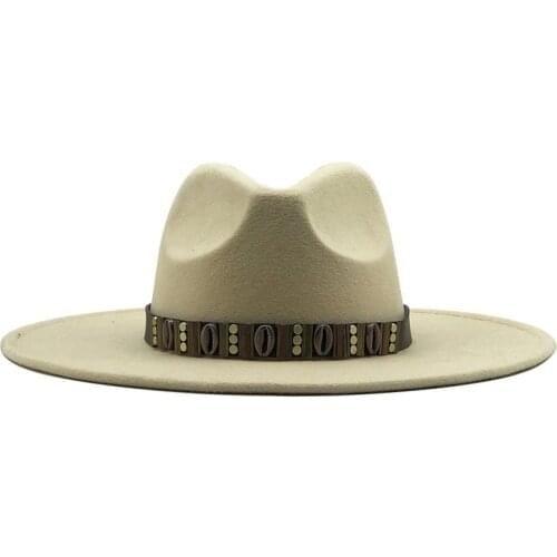 Black Men New Big Wool Fedora Hat Wide Brim Women Woolen Ladies Fedoras Jazz Hat Belt Caps Bowler Felt Hats