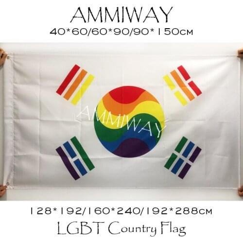 AMMIWAY South Korea Rainbow LGBT Gay Pride Flags and Banners National Polyester Republic of Korea Single or Double Sided Flags