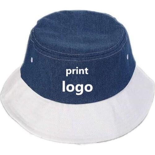 Custom LOGO Cotton Hat for Women Wide Brim Cotton Beach DIY Print Picture on Bucket Hat Women Designer Denim Fabric Stitching