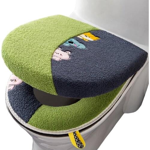 Cotton Linter Overcoat Toilet Case Bathroom Toilet Mat Cute Cartoon Animal Pattern Soft Warm Toilet Seat Cover Protector