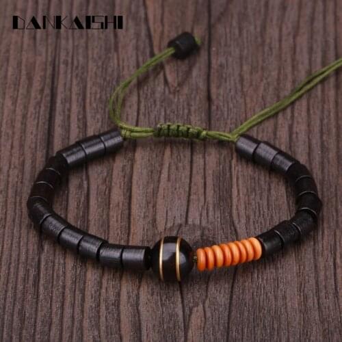 KEJIALAI Handmade Coconut Beads Bracelet Women Men Adjustable Buddha Bracelets Religious Buddhism Ebony Bangle KJLFZ044