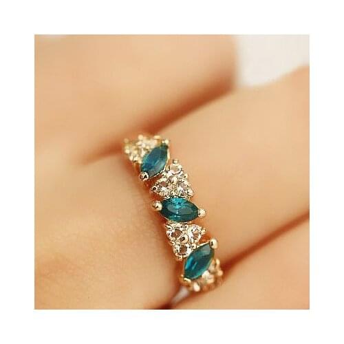 Retro Sense Ring Sweet Shiny Green Rhinestone Ring Index Finger Tail Ring Decoration Wedding Jewelry Birthday Gift For Women