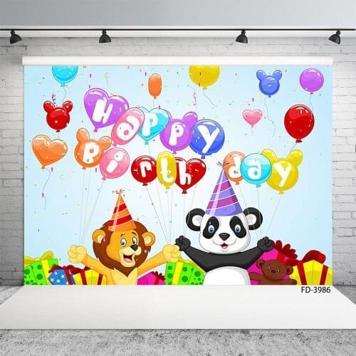 Colorful Balloons Cartoon Animals Photography Backdrop Vinyl Background for Baby Children Birthday Party Photoshoot Fond Photo