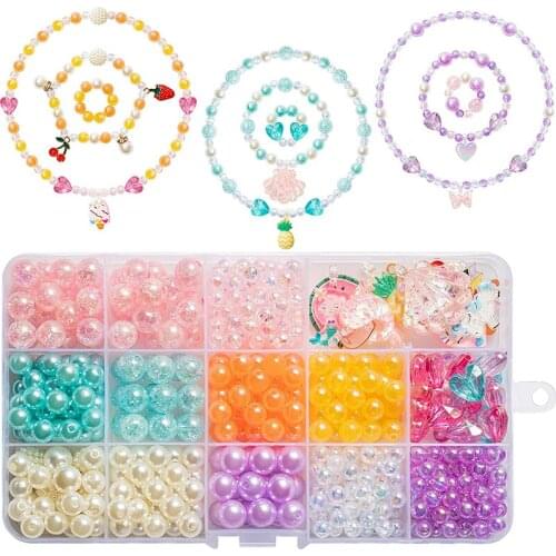 Summer DIY Jewelry Making Bead Art Craft Set Ice Cream Cherry Strawberry Pattern Necklaces Bracelets Rings Creativity for Kids