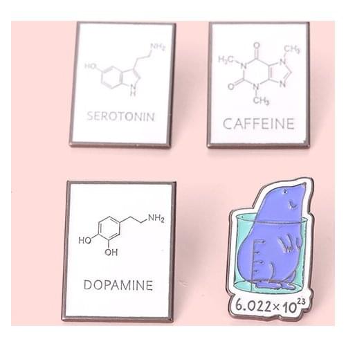 Science Experiment Beaker Metal Enamel Brooch Fashion Cartoon Chemistry Molecular Equation Badge Simple Lapel Backpack Jewelry