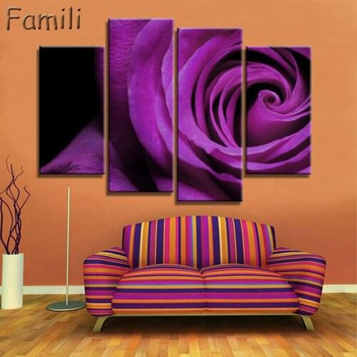 Modern Modular Picture Canvas Painting Gold Rose Flower Wall Art Home Decoration No Frame Room Decor 4 Pieces