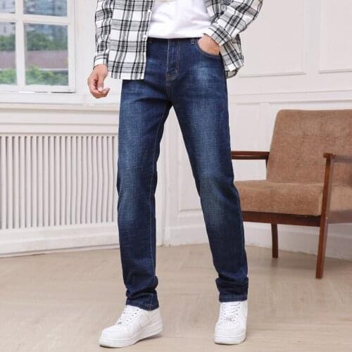 2021 New Classic Style Blue Mens Straight Leg Jeans Fashion Business Straight Stretch Denim Loose Fit Jeans